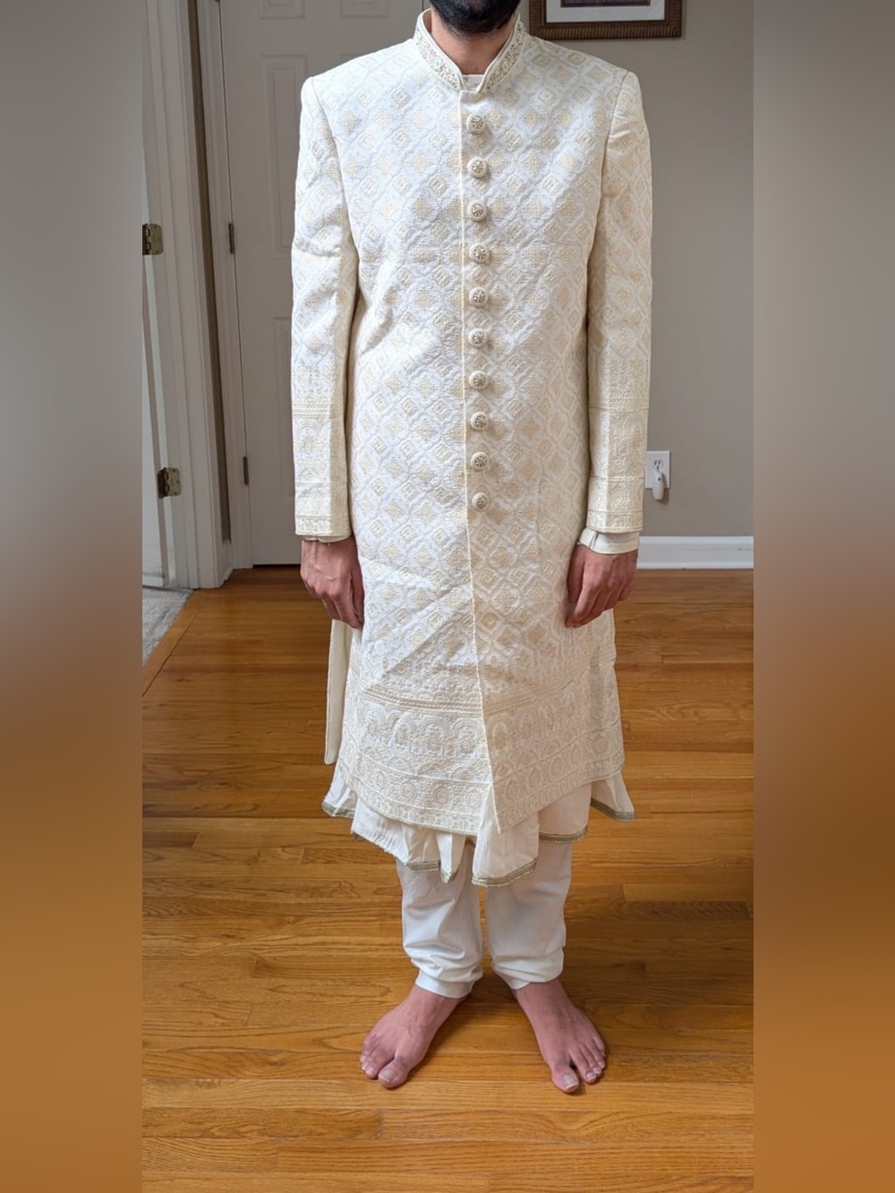 Ivory Embroidered Sherwani Button - Picture 2 of 6